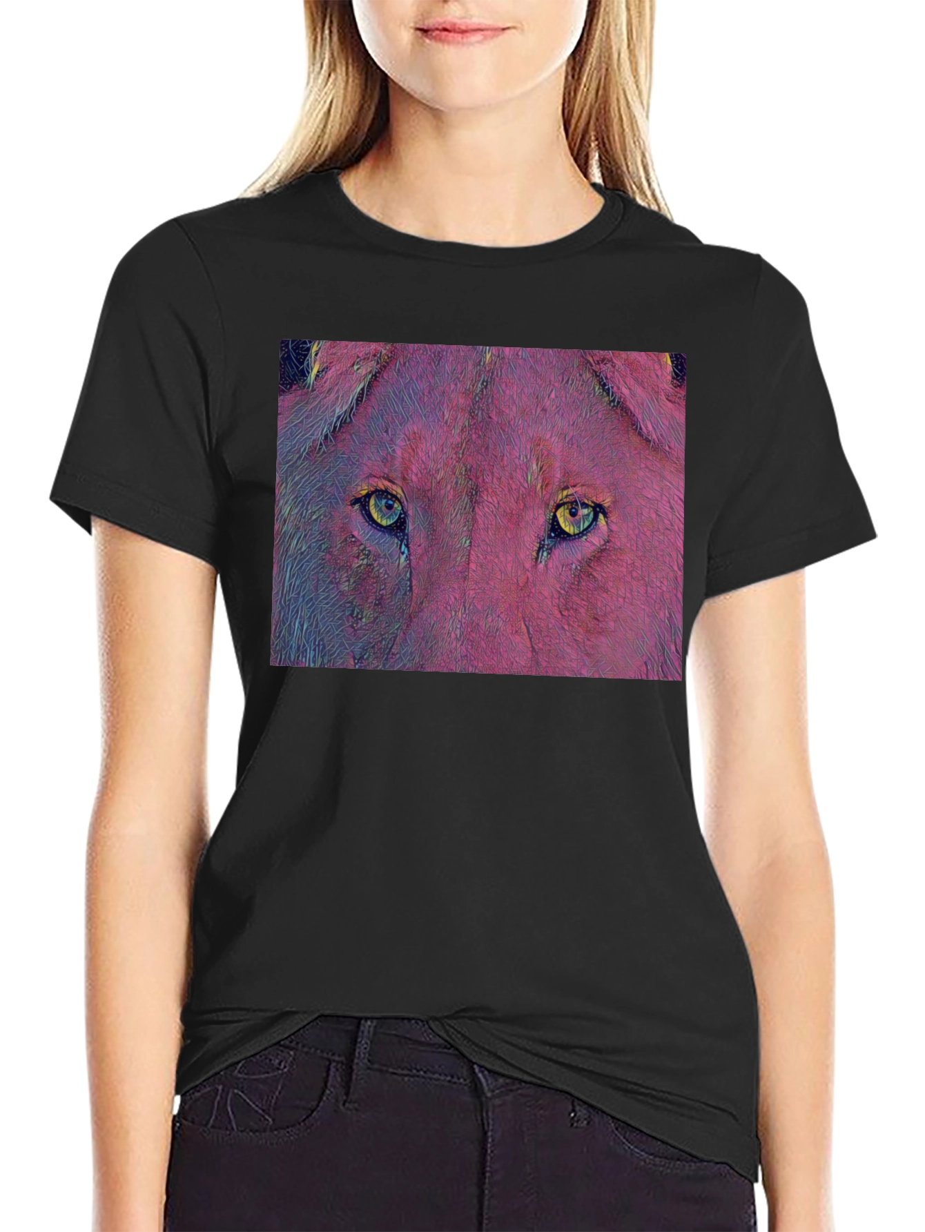 Camiseta Negra con Diseño de Ojos de León
