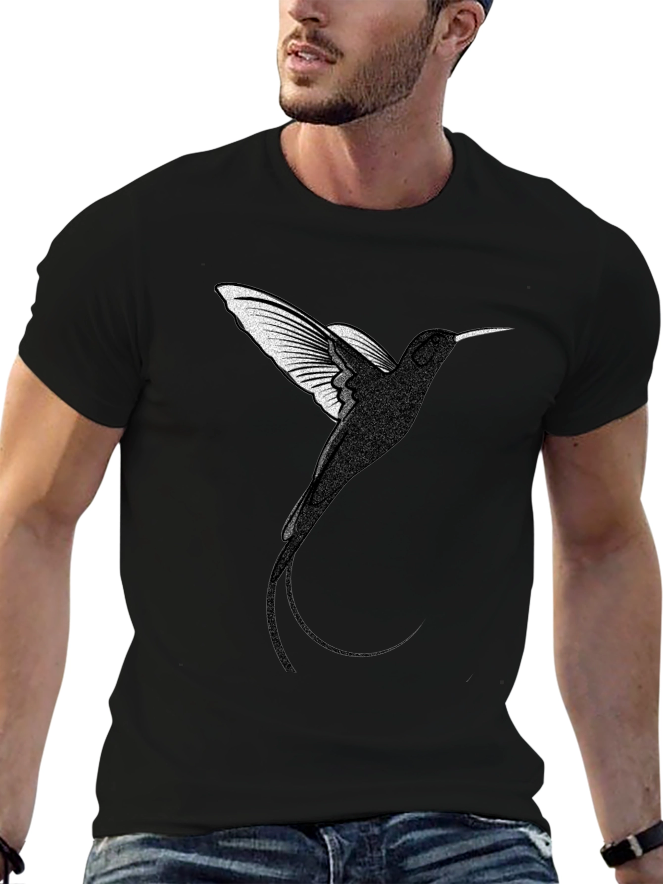 Camiseta Negra con Diseño de Colibrí