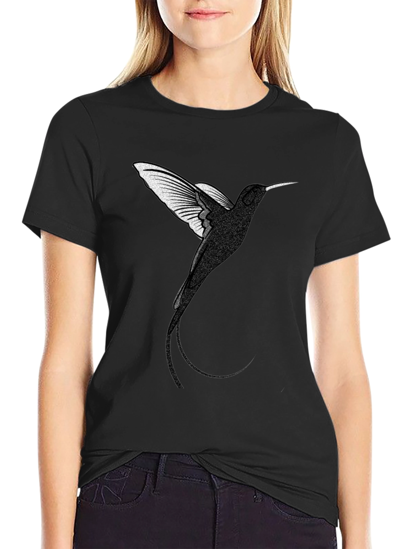 Camiseta Negra con Diseño de Colibrí