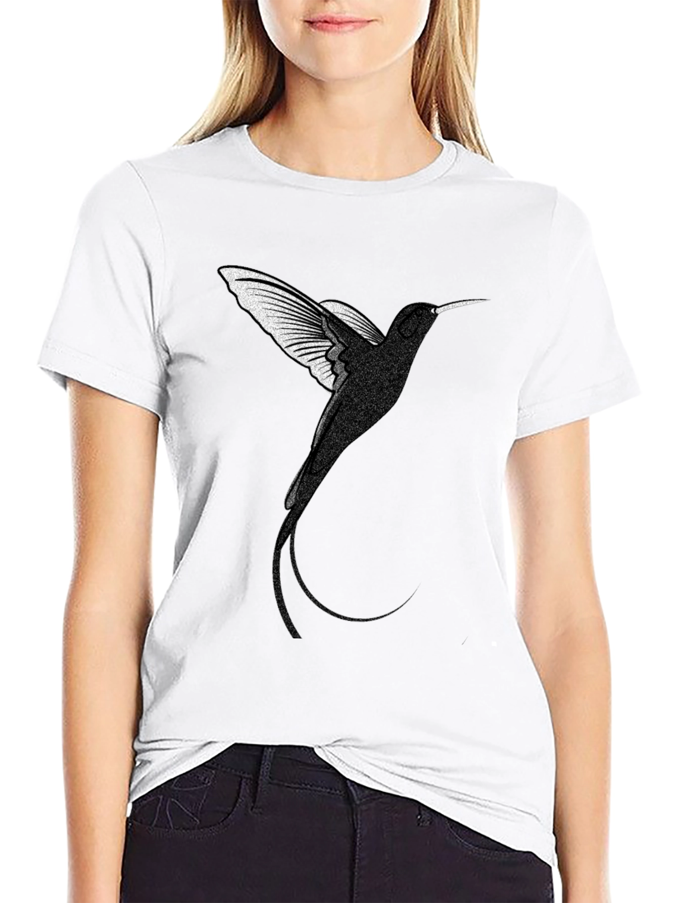 Camiseta Negra con Diseño de Colibrí