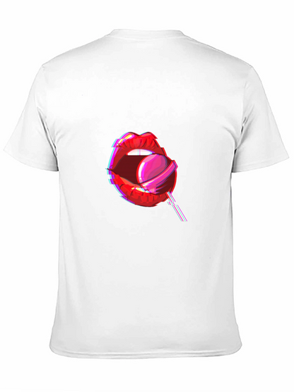 Camiseta Negra con Diseño de Labios y Piruleta