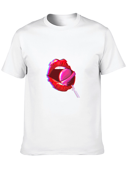Camiseta Negra con Diseño de Labios y Piruleta