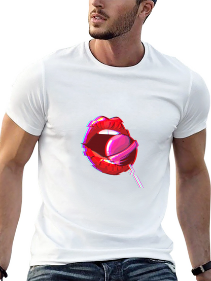 Camiseta Negra con Diseño de Labios y Piruleta