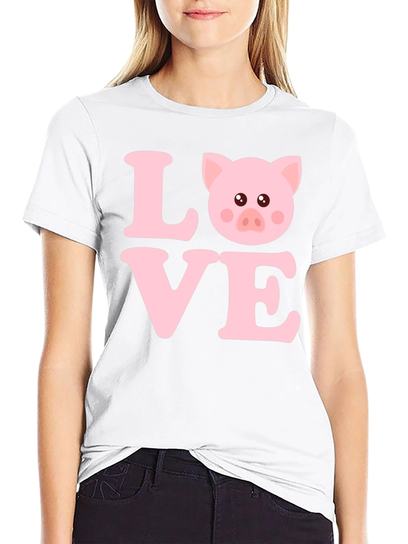 Camiseta Negra con Diseño LOVE PIG