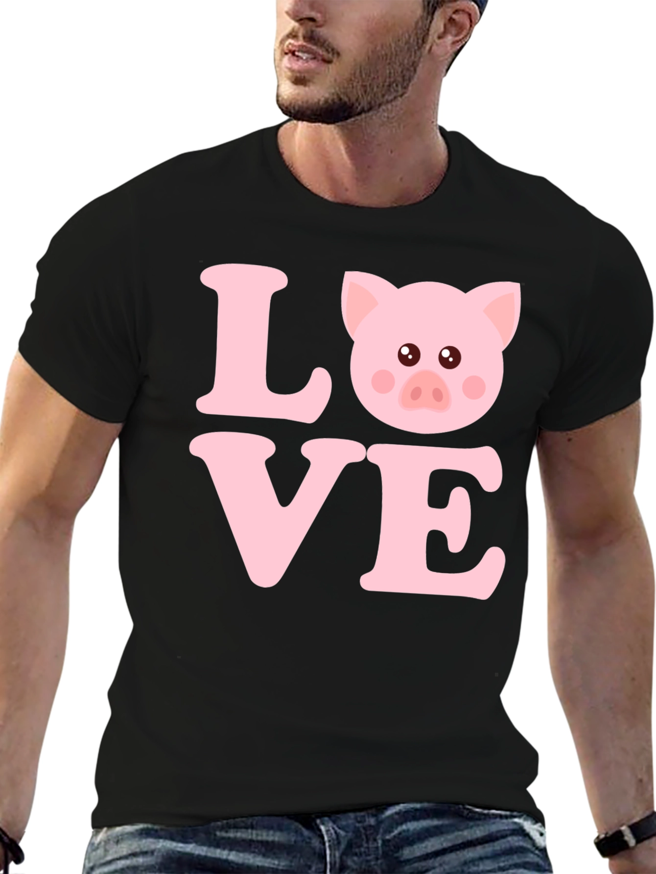 Camiseta Negra con Diseño LOVE PIG