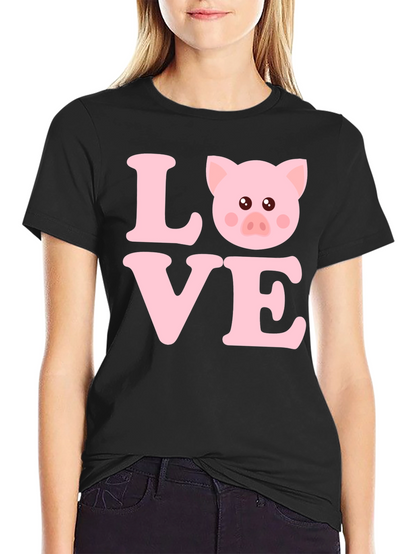 Camiseta Negra con Diseño LOVE PIG