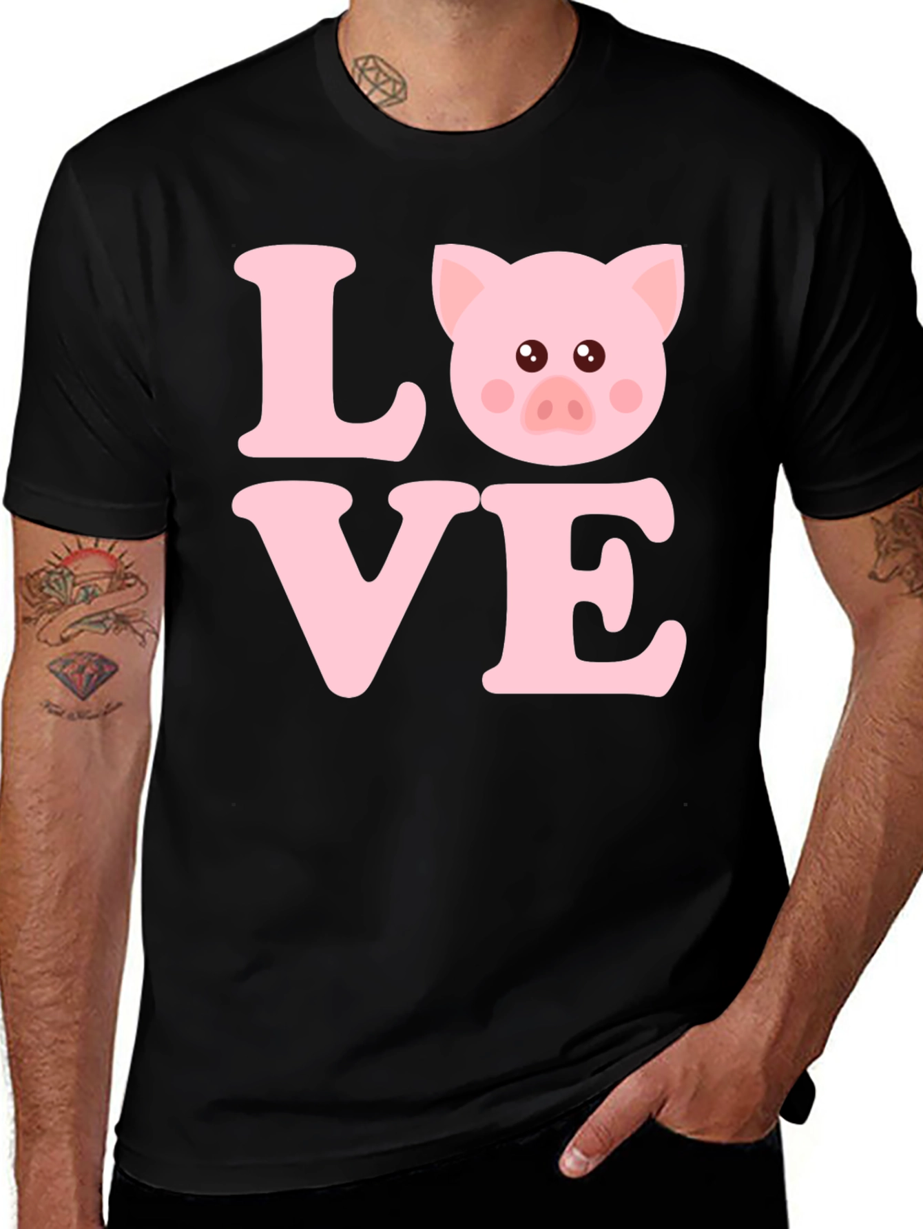 Camiseta Negra con Diseño LOVE PIG