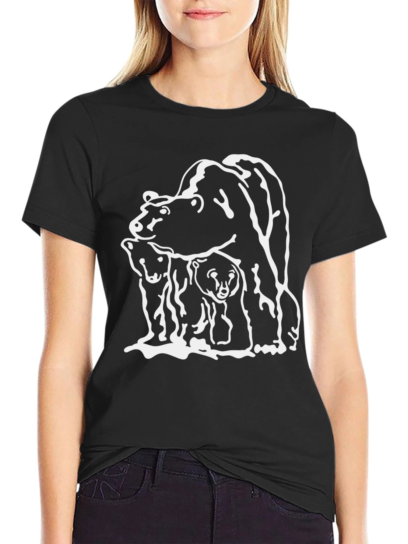 Camiseta Negra con Diseño de Oso Familiar