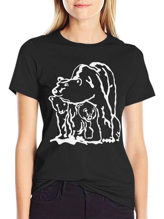 Camiseta Negra con Diseño de Oso Familiar