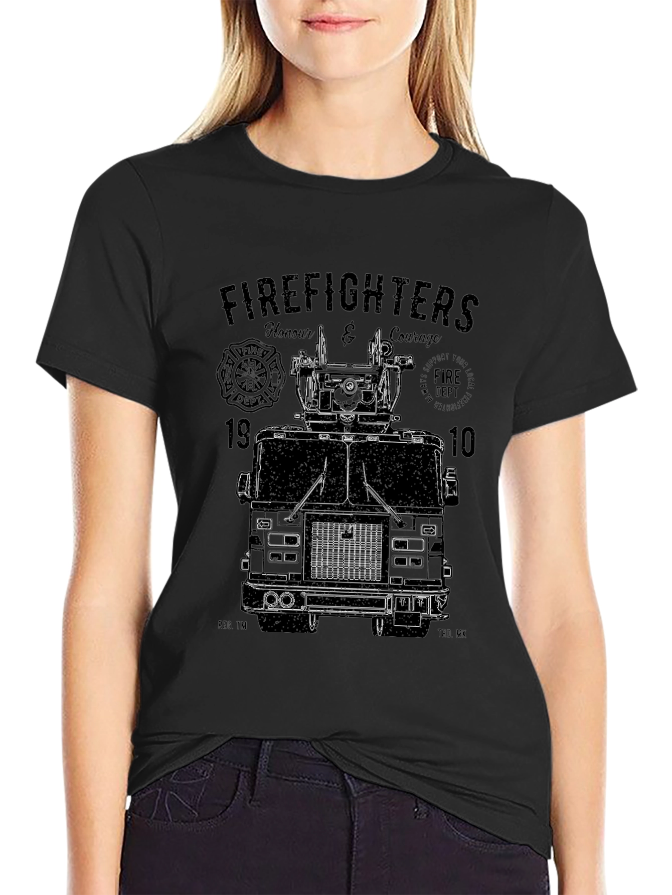 Camiseta Negra Gráfico Bomberos