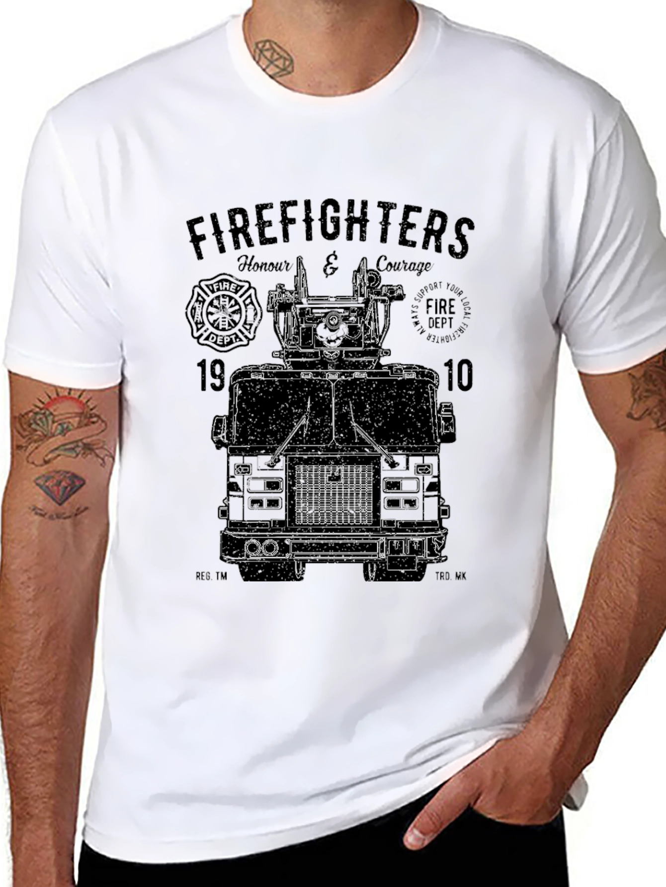 Camiseta Negra Gráfico Bomberos