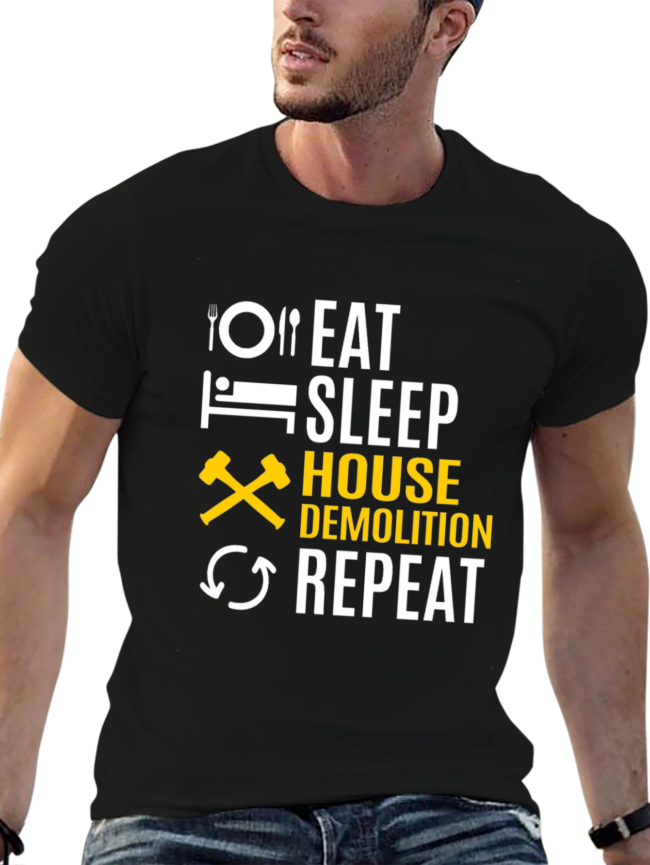 Camiseta Negra Demolición: Come Duerme Demuele Repite