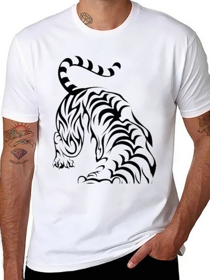 Camiseta Negra con Diseño de Tigre Tribal para Hombre