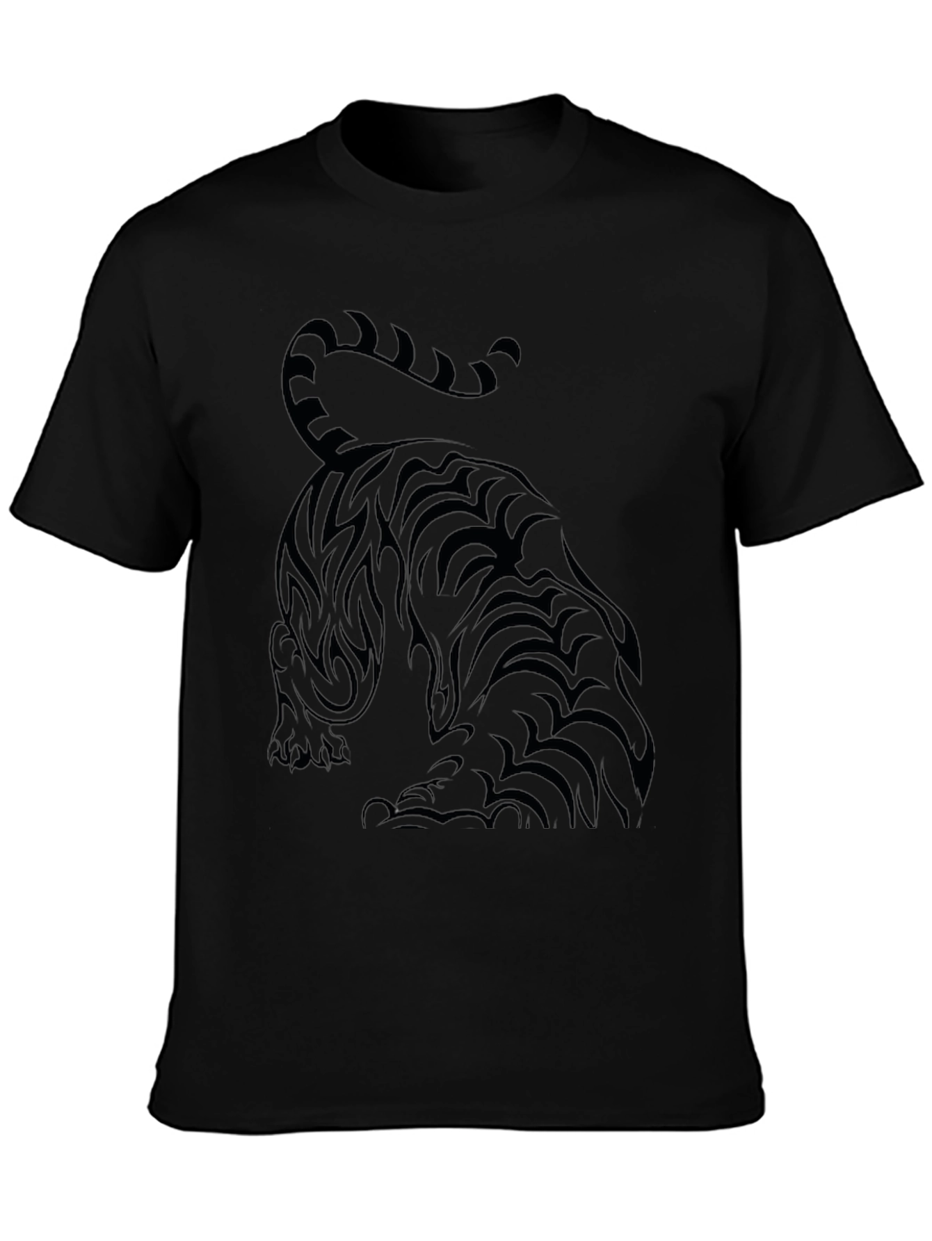 Camiseta Negra con Diseño de Tigre Tribal para Hombre