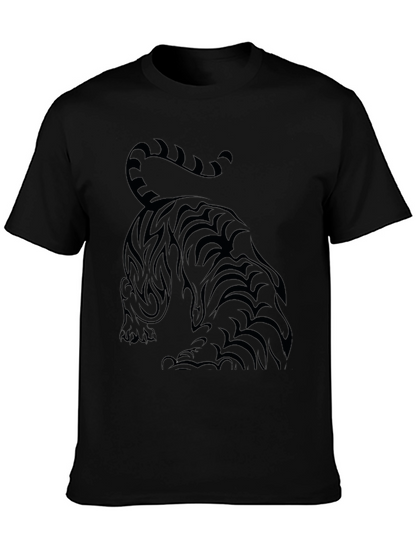 Camiseta Negra con Diseño de Tigre Tribal para Hombre
