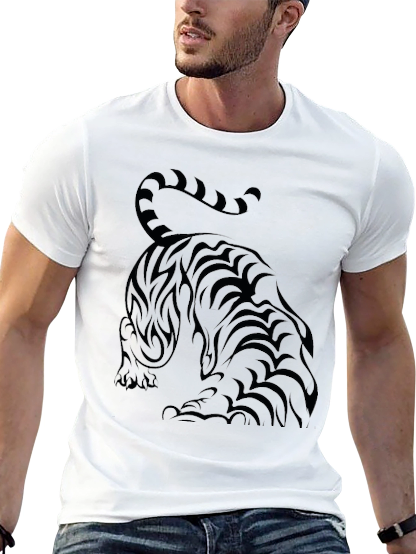 Camiseta Negra con Diseño de Tigre Tribal para Hombre