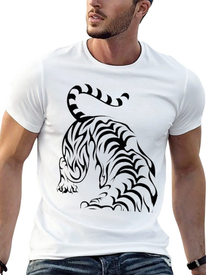 Camiseta Negra con Diseño de Tigre Tribal para Hombre