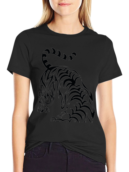 Camiseta Negra con Diseño de Tigre Tribal para Hombre