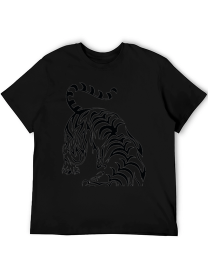 Camiseta Negra con Diseño de Tigre Tribal para Hombre