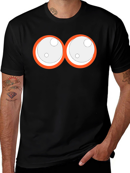 Camiseta Negra con Ojos de Dibujos Animados Naranja