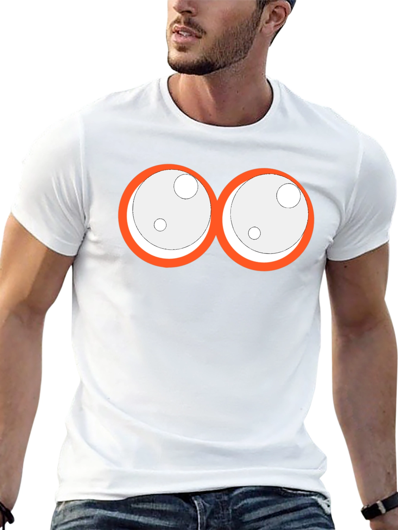 Camiseta Negra con Ojos de Dibujos Animados Naranja
