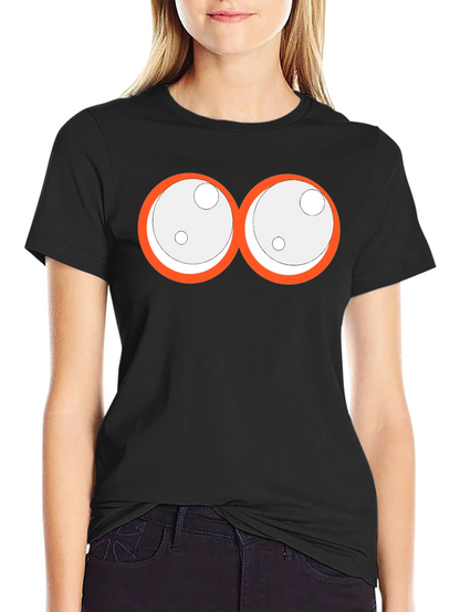 Camiseta Negra con Ojos de Dibujos Animados Naranja