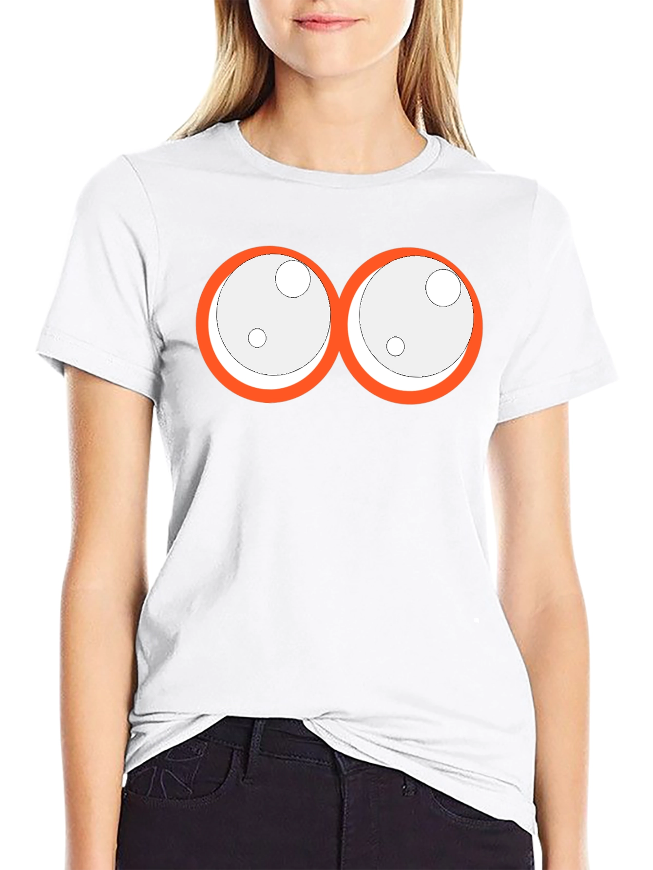 Camiseta Negra con Ojos de Dibujos Animados Naranja