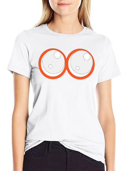Camiseta Negra con Ojos de Dibujos Animados Naranja