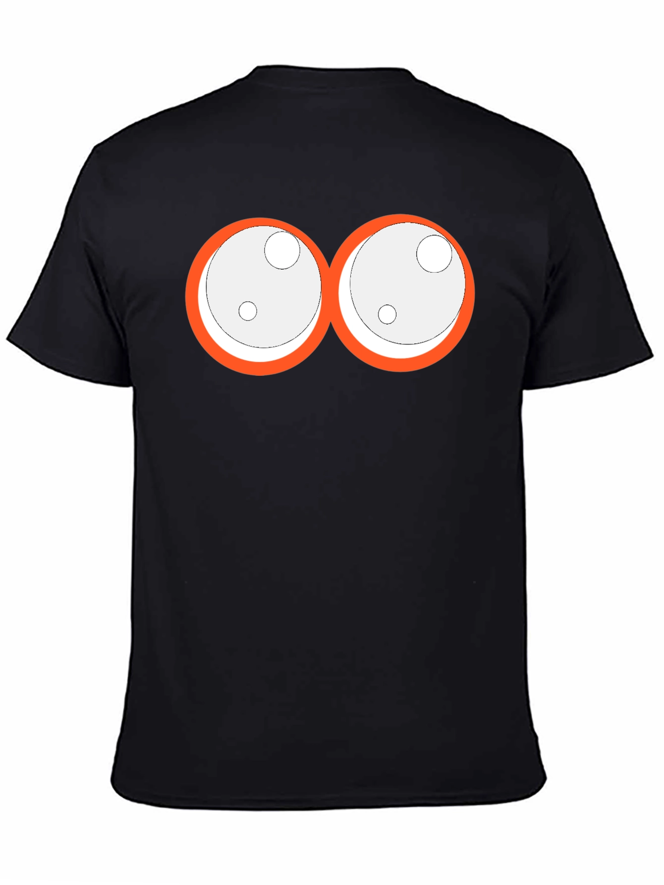 Camiseta Negra con Ojos de Dibujos Animados Naranja