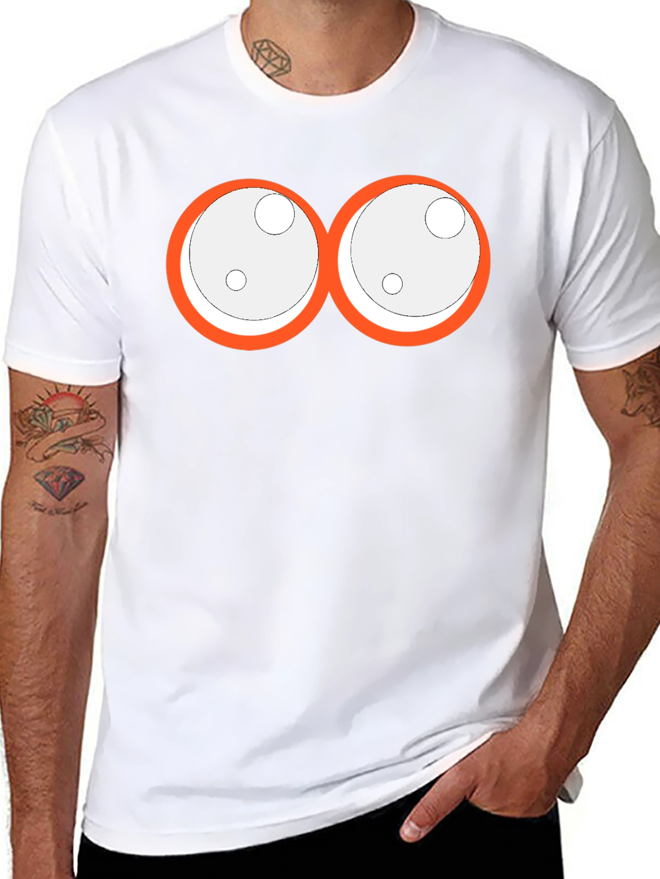 Camiseta Negra con Ojos de Dibujos Animados Naranja