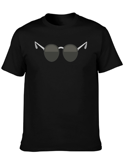 Camiseta Negra con Diseño de Gafas Redondas