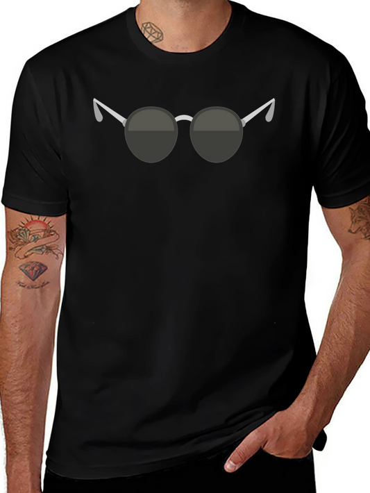 Camiseta Negra con Diseño de Gafas Redondas