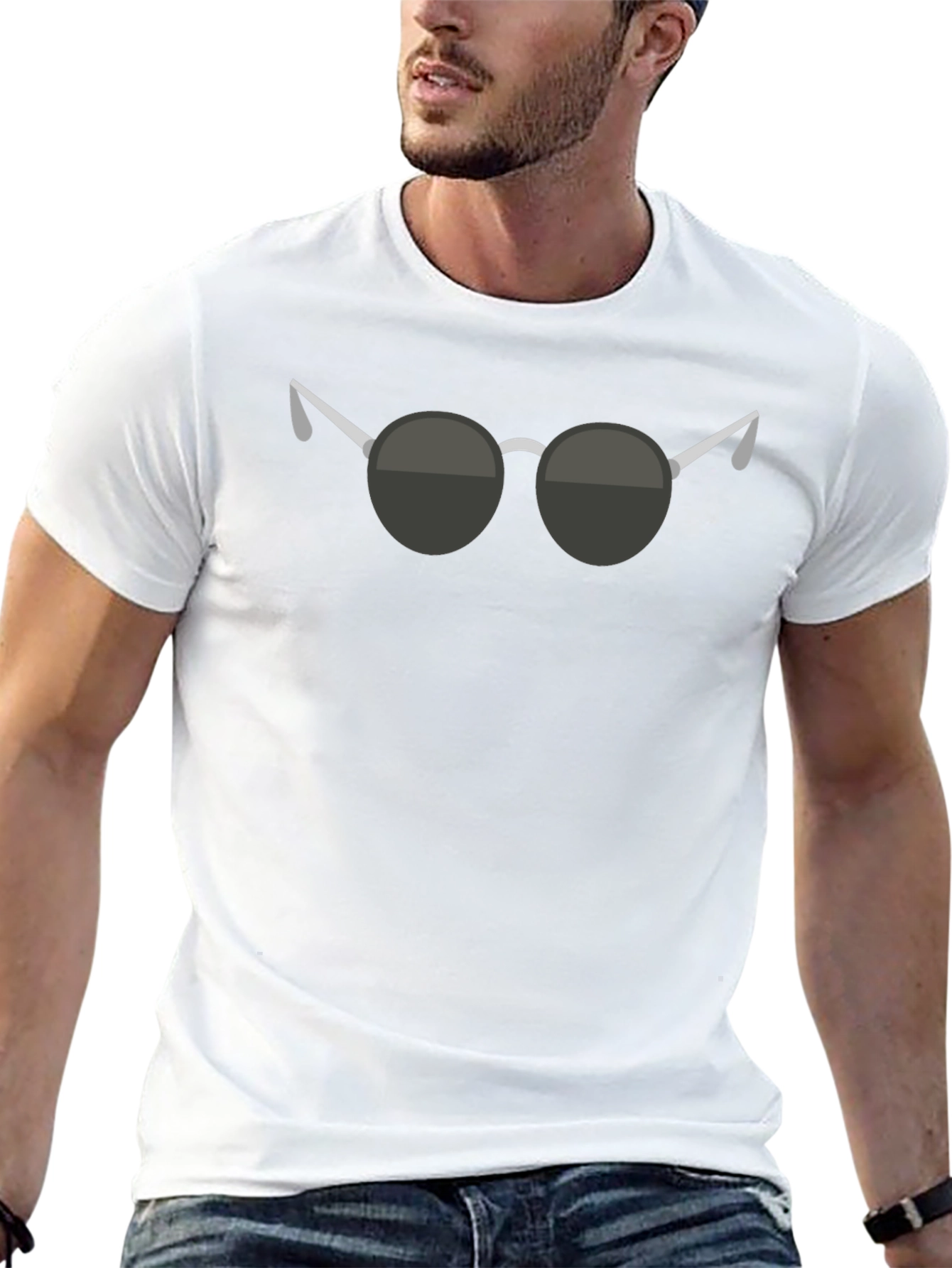 Camiseta Negra con Diseño de Gafas Redondas