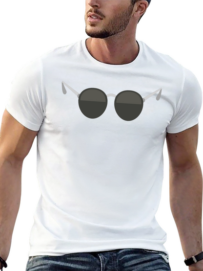 Camiseta Negra con Diseño de Gafas Redondas