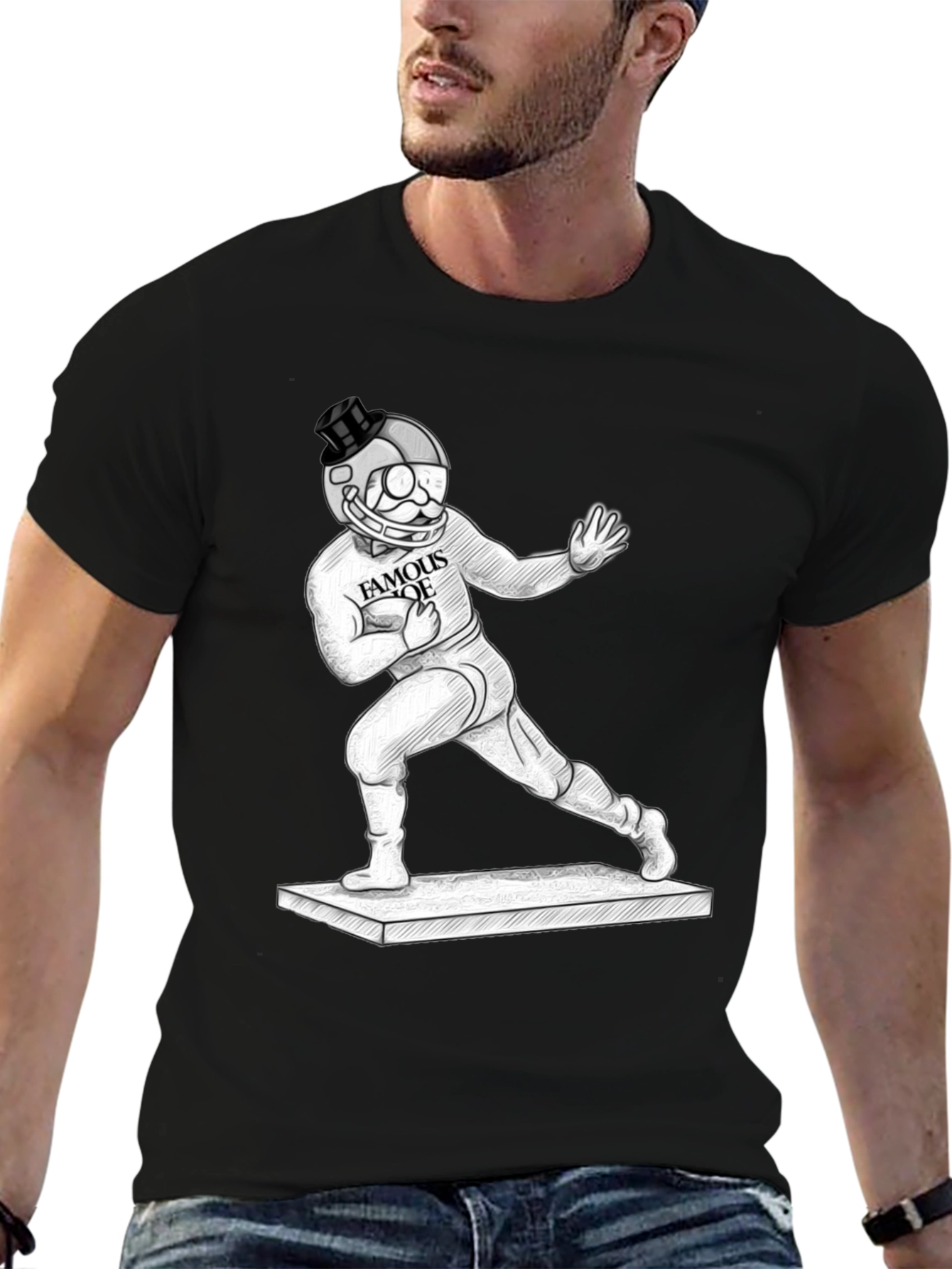 Camiseta Negra Gráfica Hombre Famous Joe Fútbol Americano