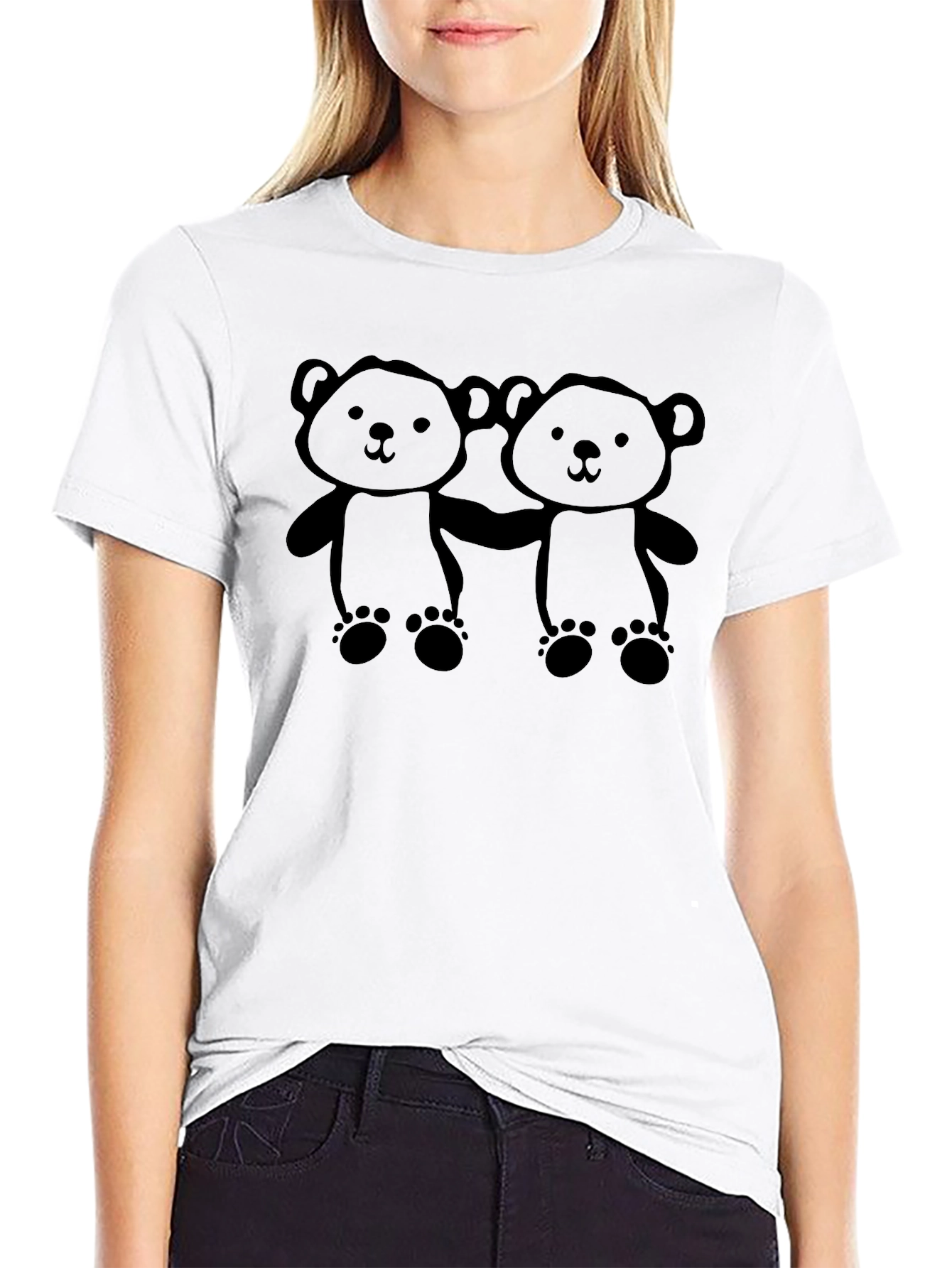 Camiseta Negra con Diseño de Ositos Adorable