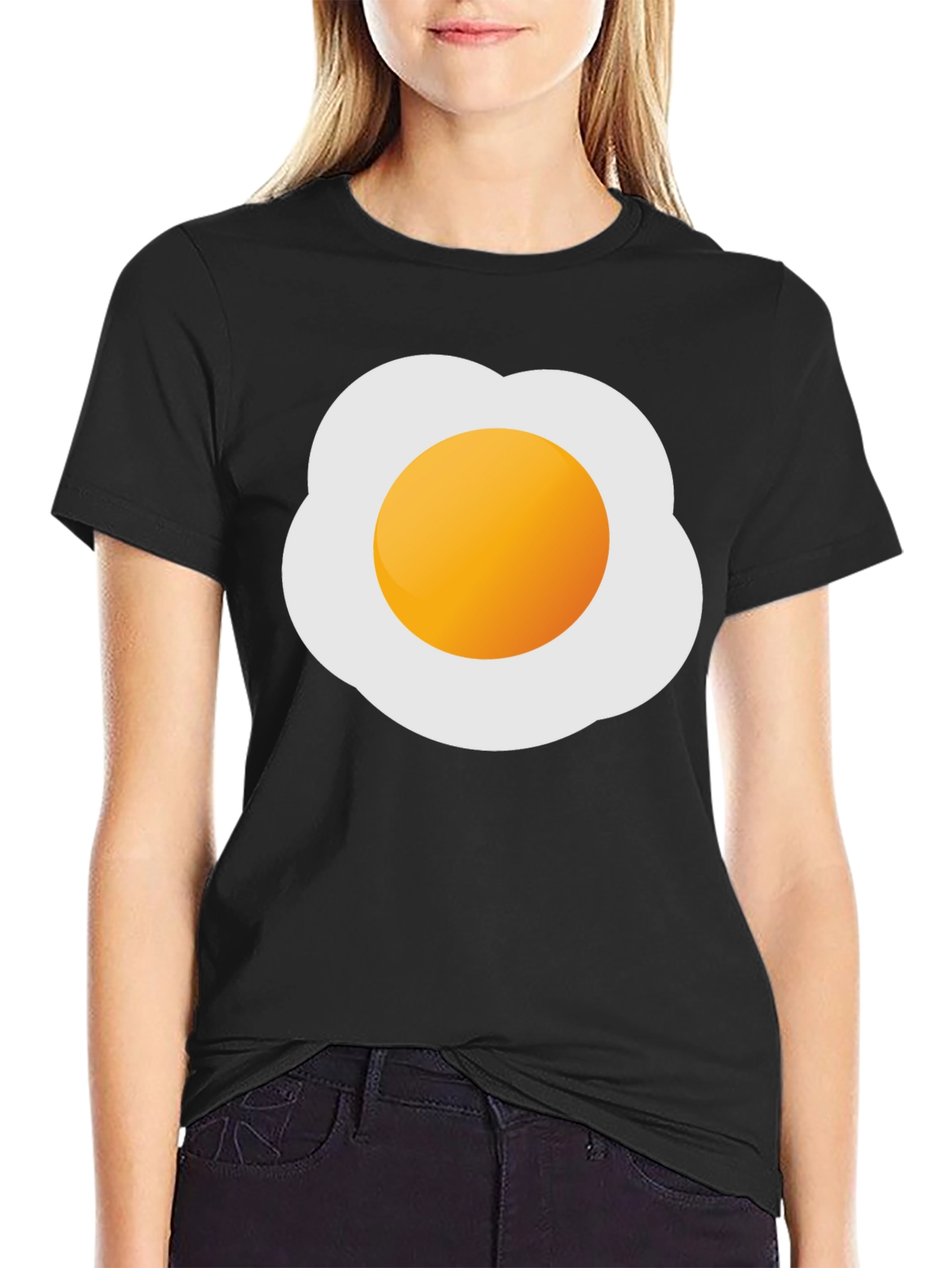 Camiseta Negra con Estampado de Huevo Frito