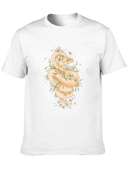 Camiseta Negra con Diseño de Serpiente Floral
