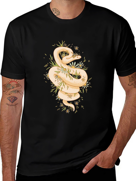 Camiseta Negra con Diseño de Serpiente Floral