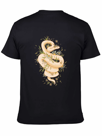 Camiseta Negra con Diseño de Serpiente Floral