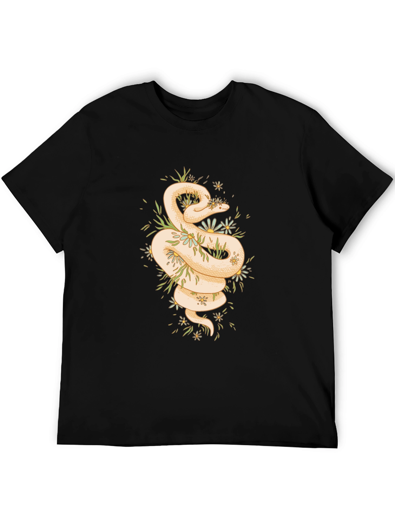 Camiseta Negra con Diseño de Serpiente Floral