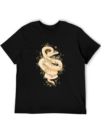 Camiseta Negra con Diseño de Serpiente Floral