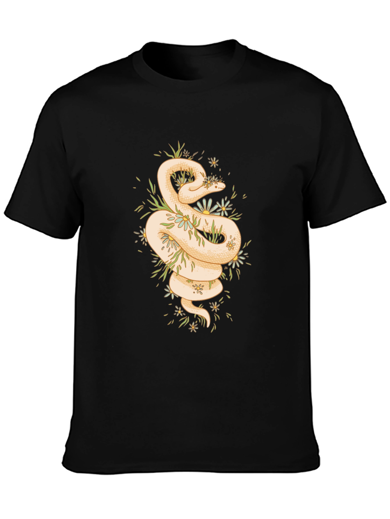 Camiseta Negra con Diseño de Serpiente Floral