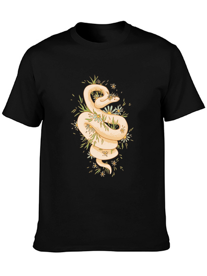 Camiseta Negra con Diseño de Serpiente Floral