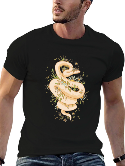 Camiseta Negra con Diseño de Serpiente Floral