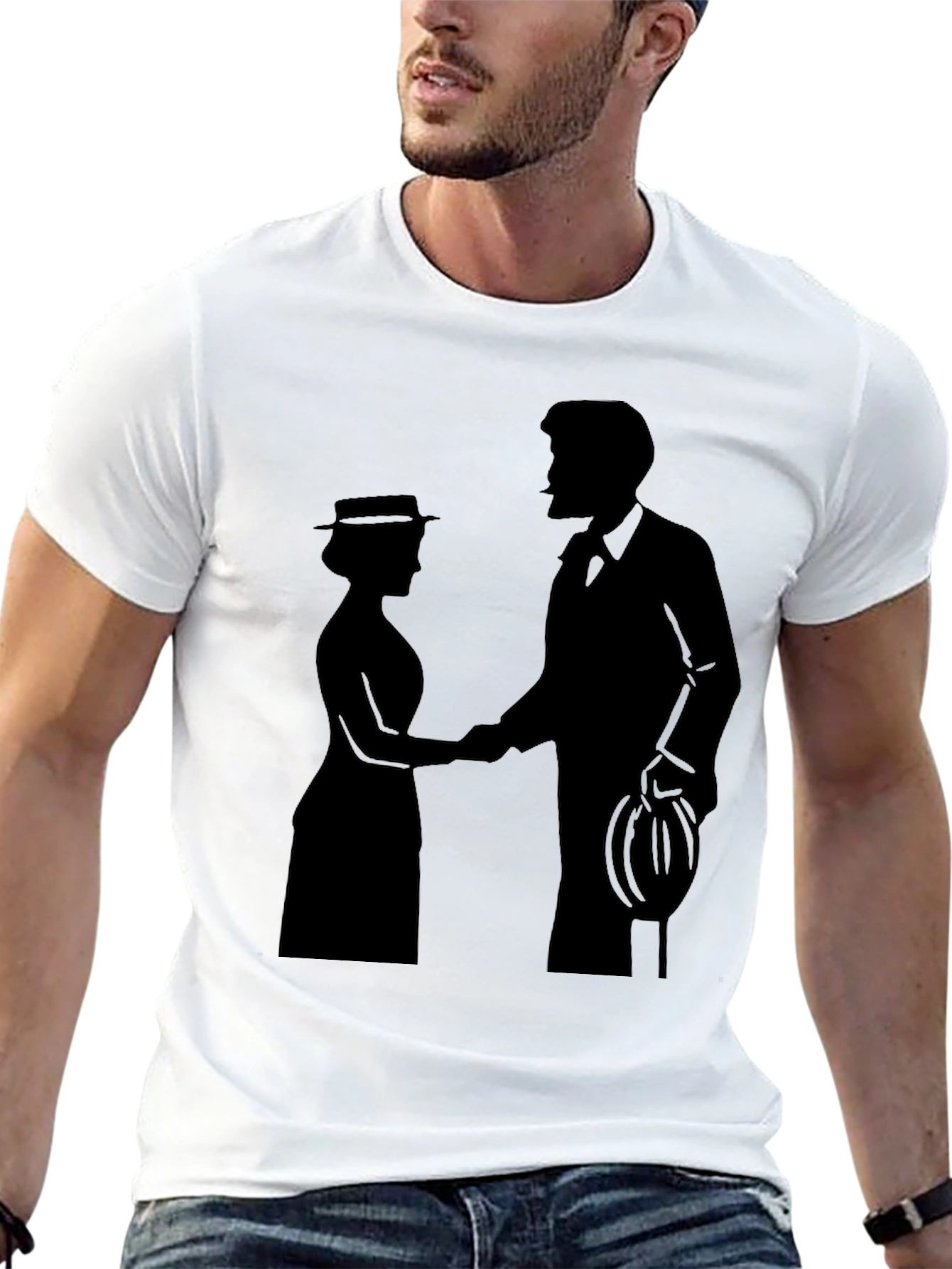 Camiseta Negra Silueta Pareja Romántica Clásica