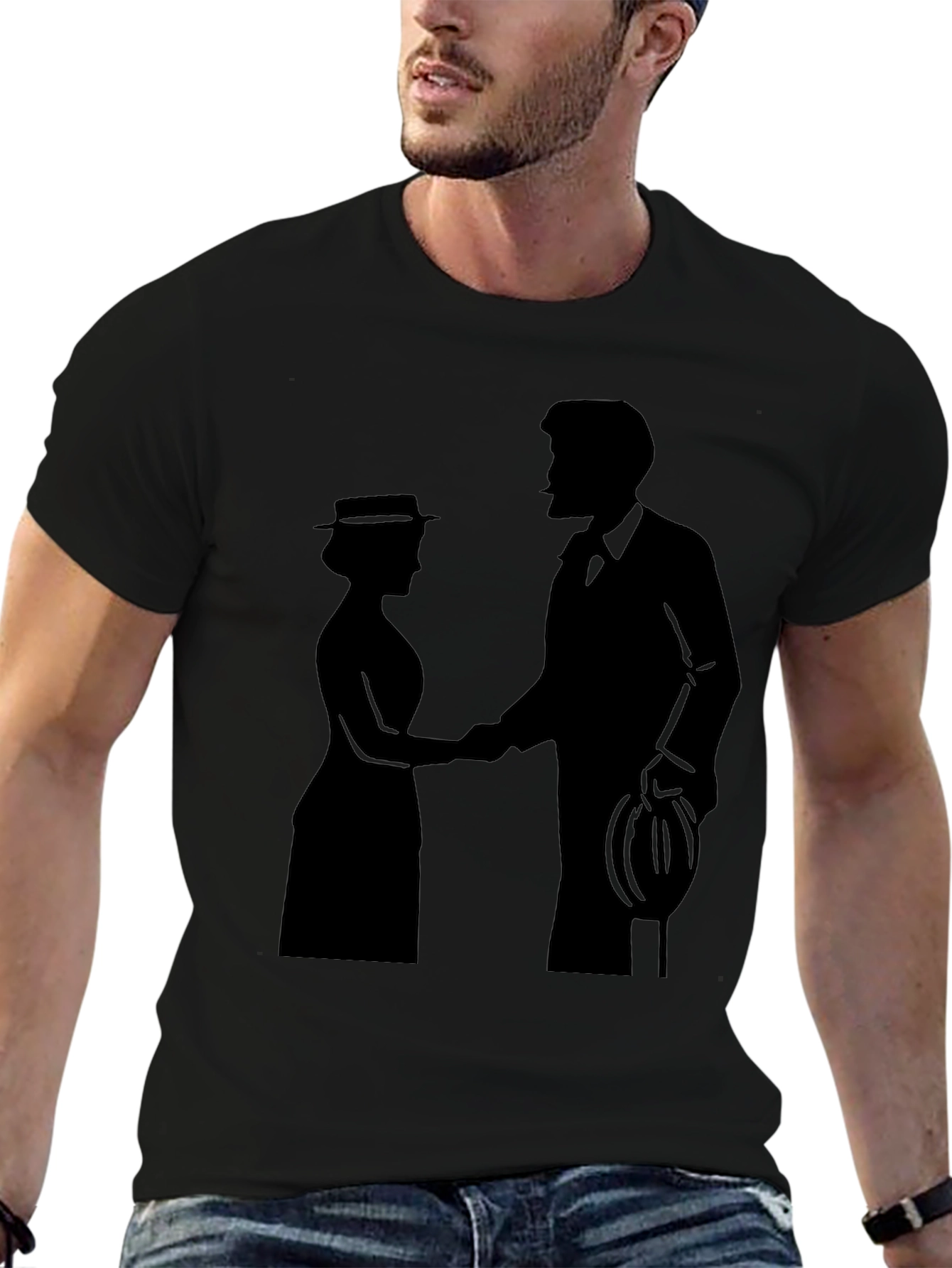 Camiseta Negra Silueta Pareja Romántica Clásica