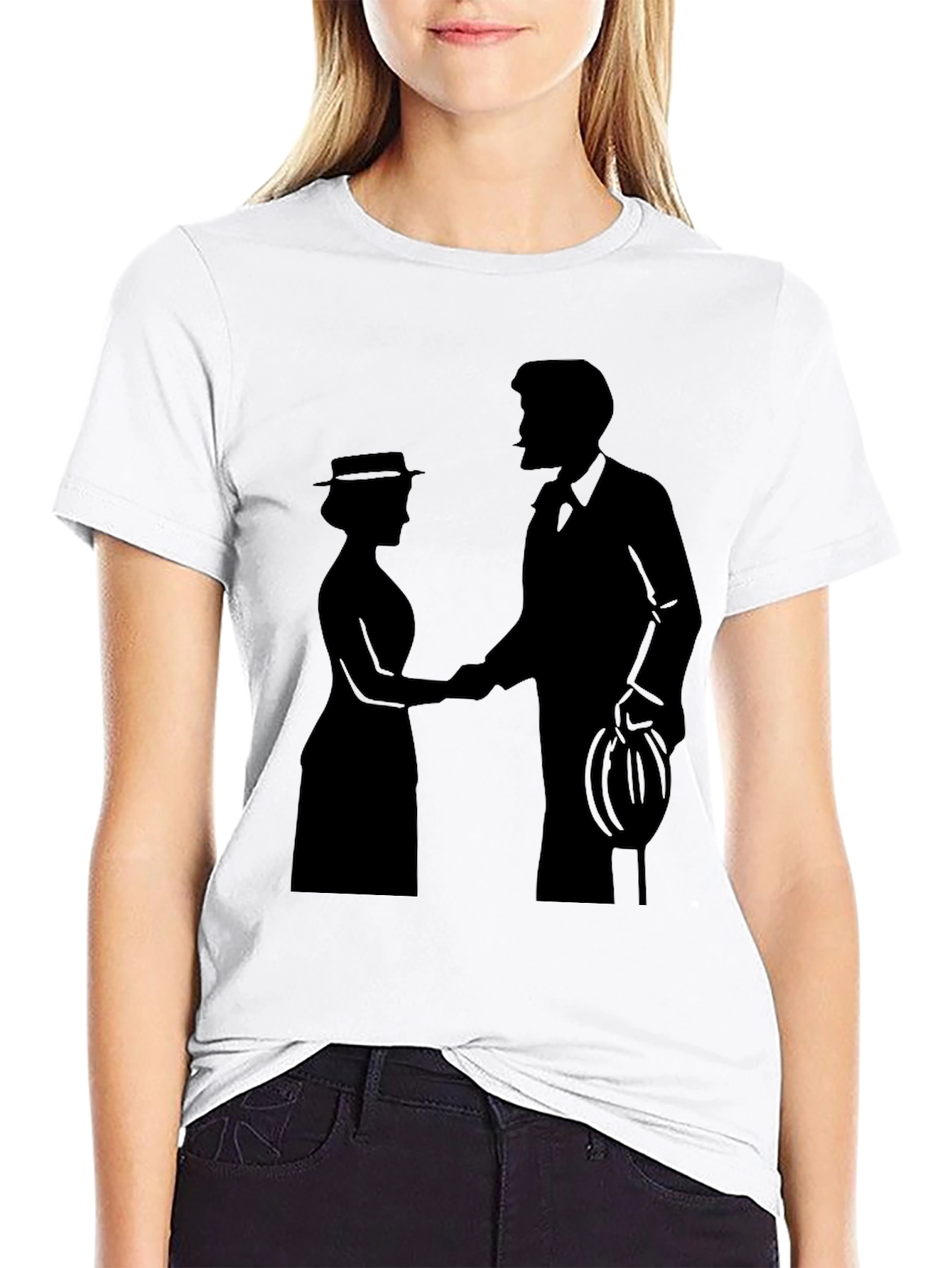 Camiseta Negra Silueta Pareja Romántica Clásica