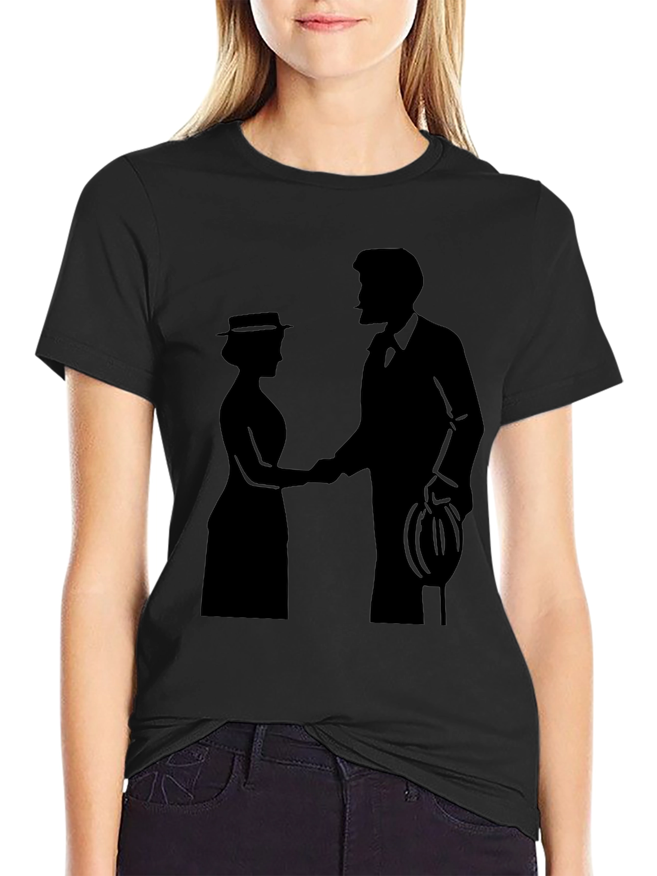 Camiseta Negra Silueta Pareja Romántica Clásica