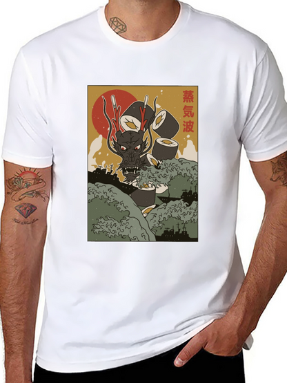 Camiseta Negra con Diseño Japonés de Dragón Sushi
